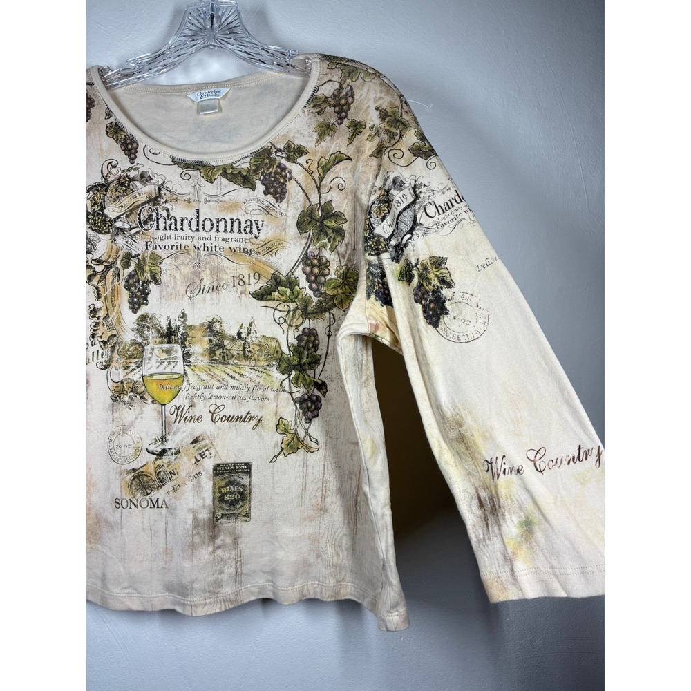 Vintage 90s Y2K Allover Graphic Print Chardonnay Wine Country Shirt Top XL Fairy - Picture 6 of 15